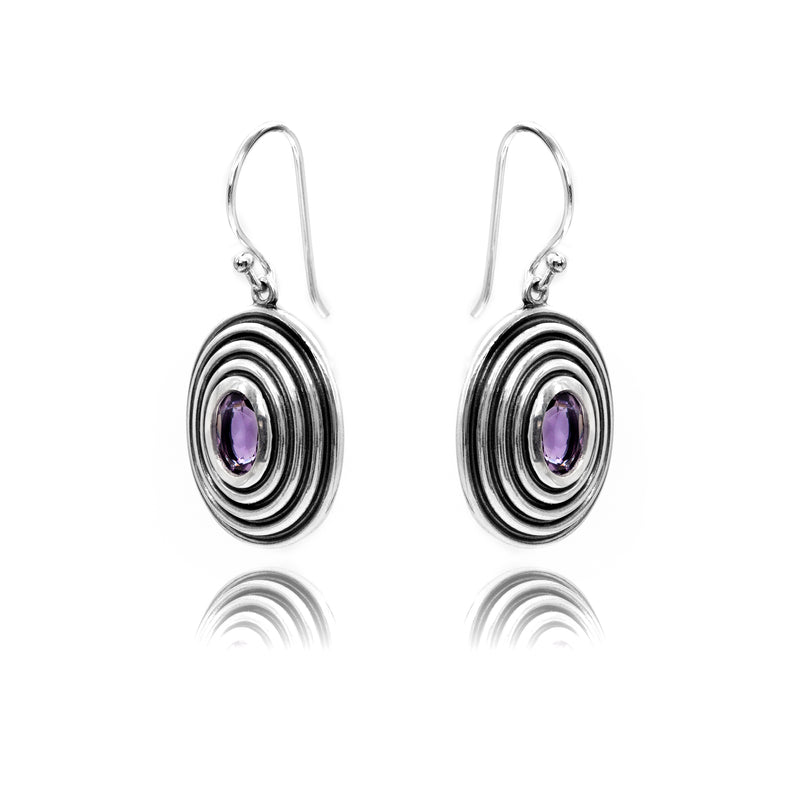 Oval Gemstone Textured Earrings