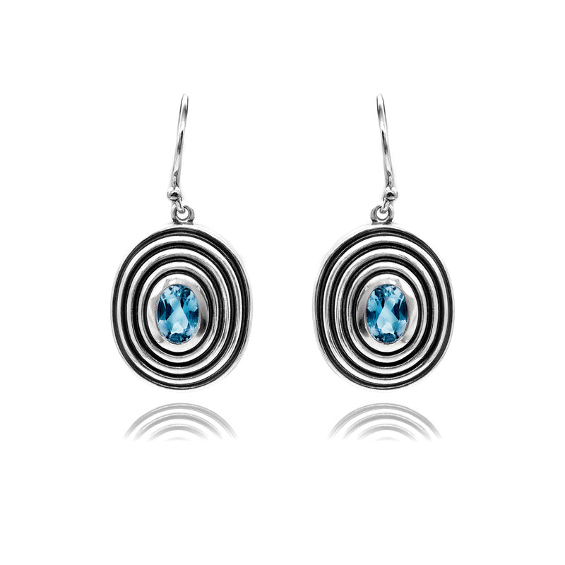Oval Gemstone Textured Earrings