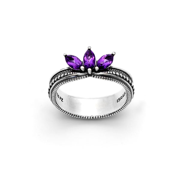 Marquise Gemstone Beaded Band Ring