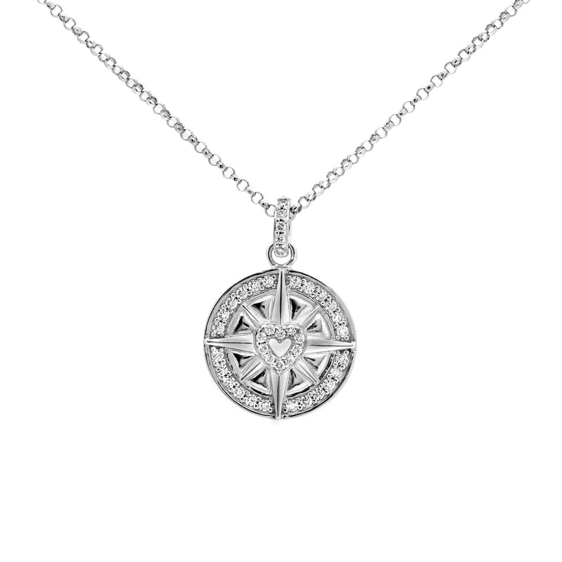 Compass Heart Gemstone Pendant Necklace