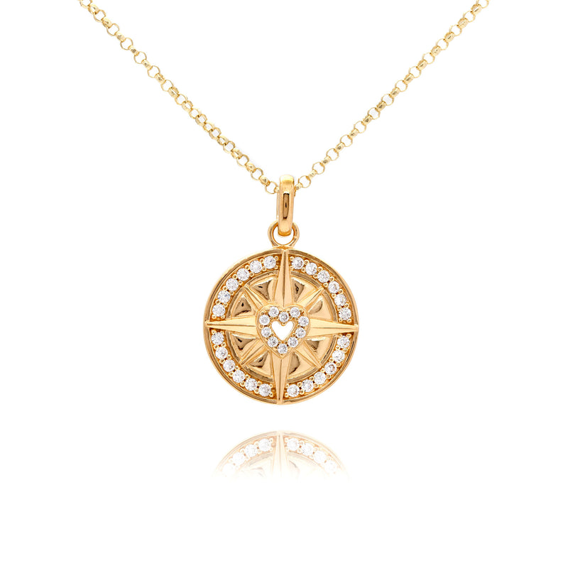 Compass Heart Gemstone Pendant Necklace