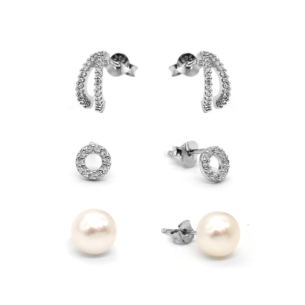 Gemstone and Pearl Stud Earrings Set