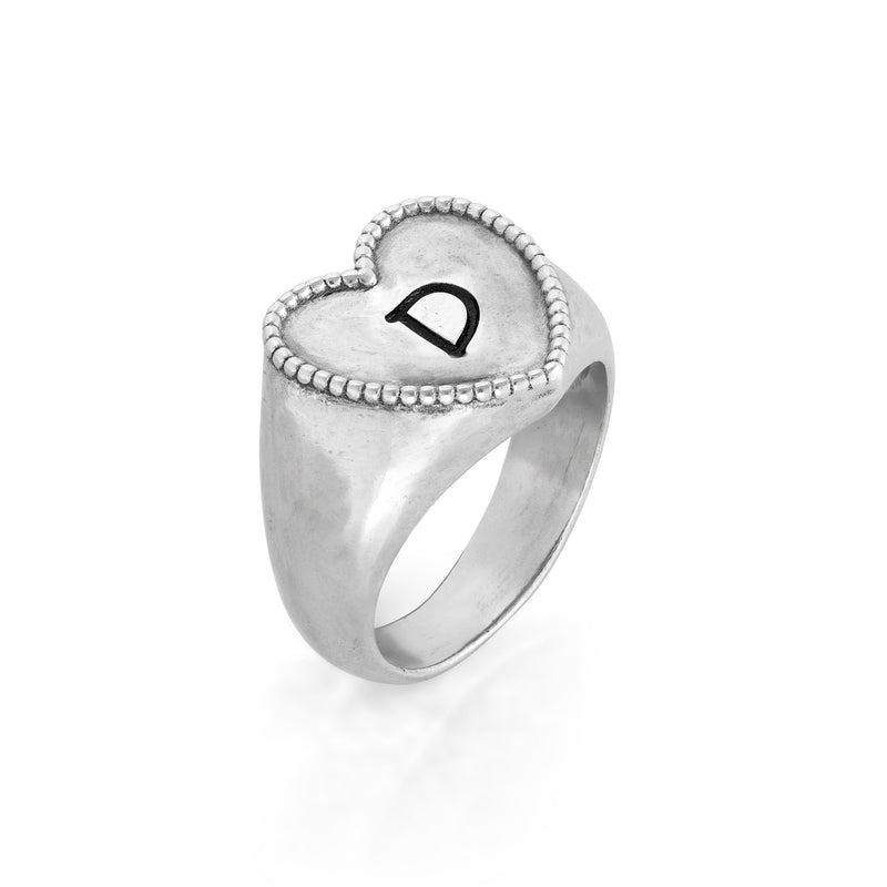 Engravable Signet Heart Ring Sterling Silver - Danny Newfeld Collection