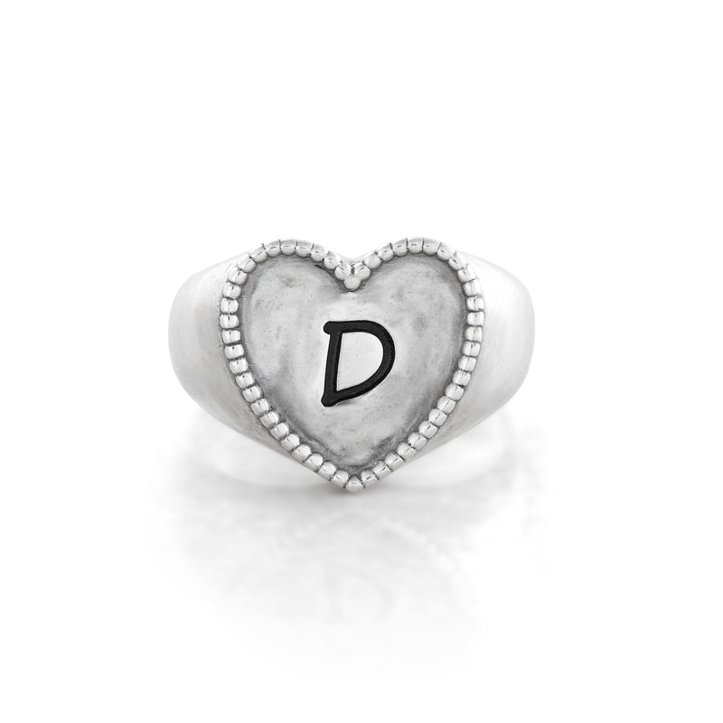 Engravable Signet Heart Ring Sterling Silver - Danny Newfeld Collection
