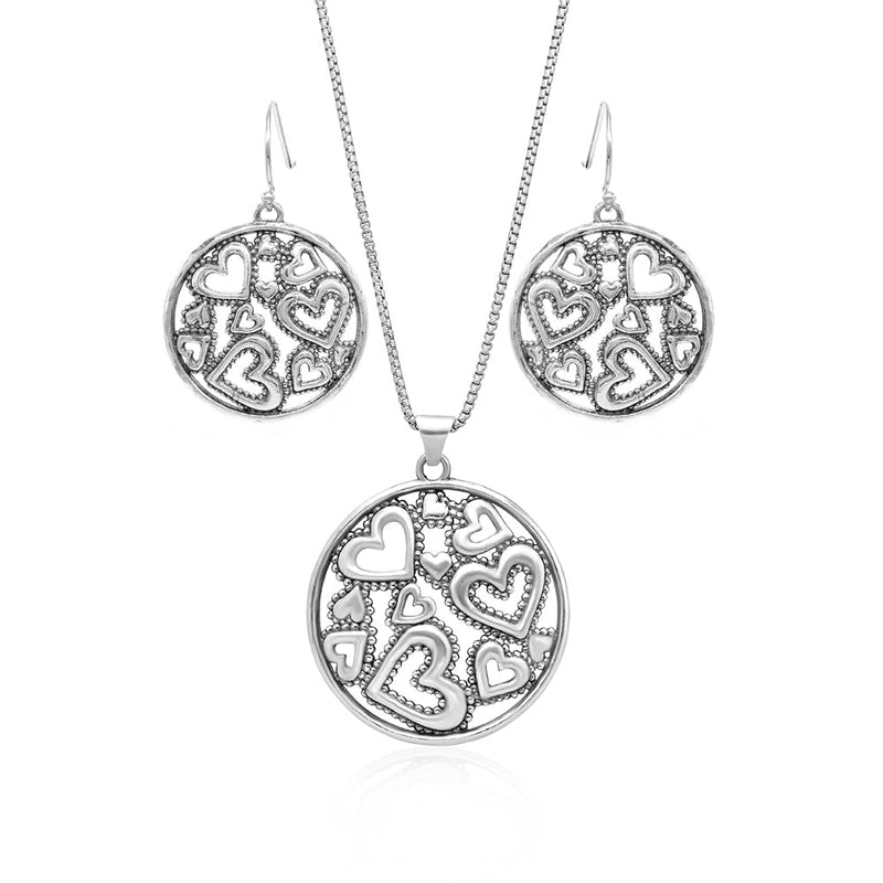 Set of Multi Hearts Round Necklace and Earrings