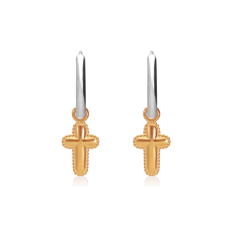Cross Charm Huggie Earrings
