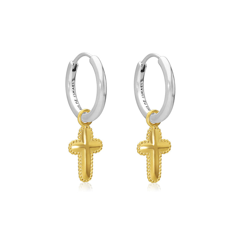 Cross Charm Huggie Earrings
