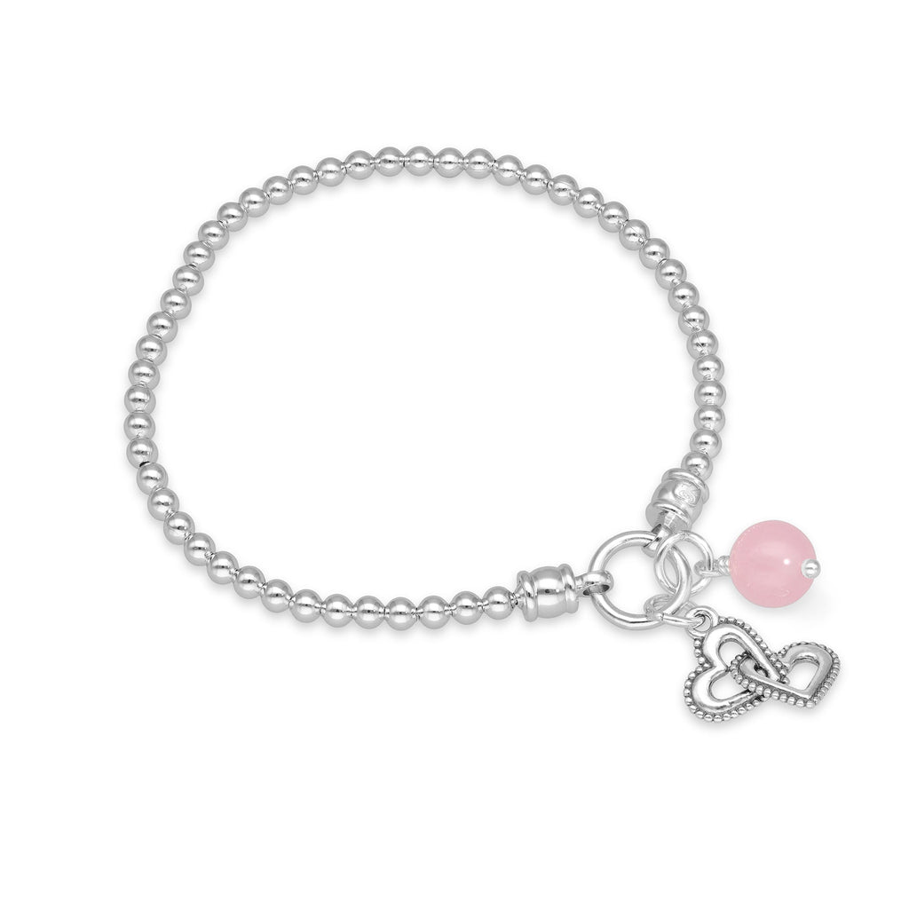 Two Heart Charm Stretch Bracelet S / Rose Gold and Silver by Danny Newfeld Fine Jewelry