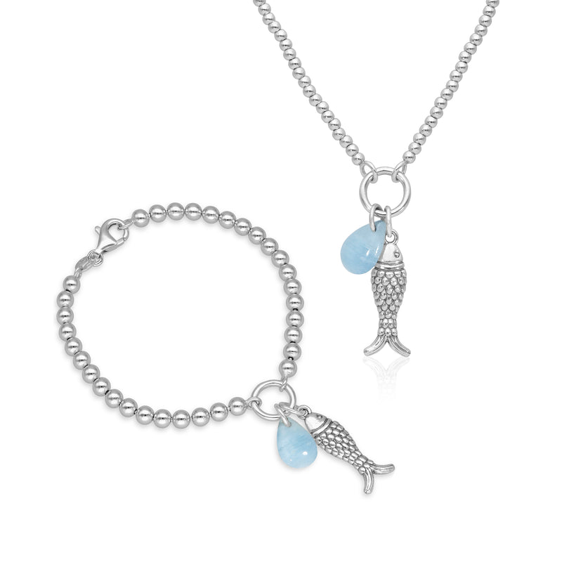 Fish Charm Beaded Bracelet and Necklace Set
