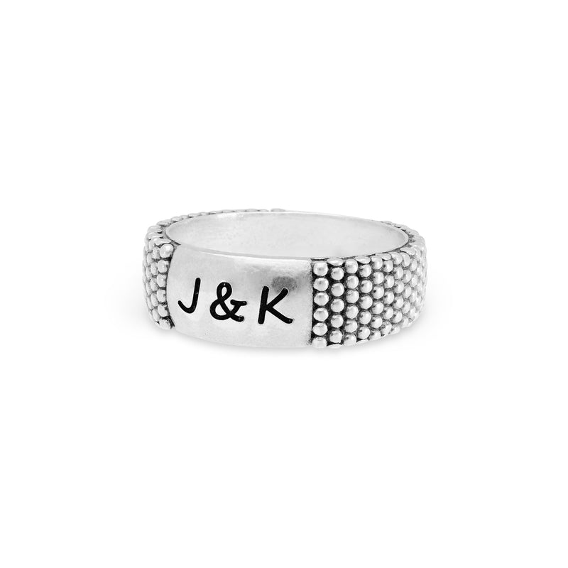 Personalized Beaded Texture Initial Ring
