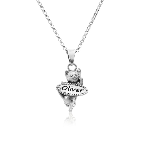 Personalized Cat Name Pendant Necklace Sterling Silver