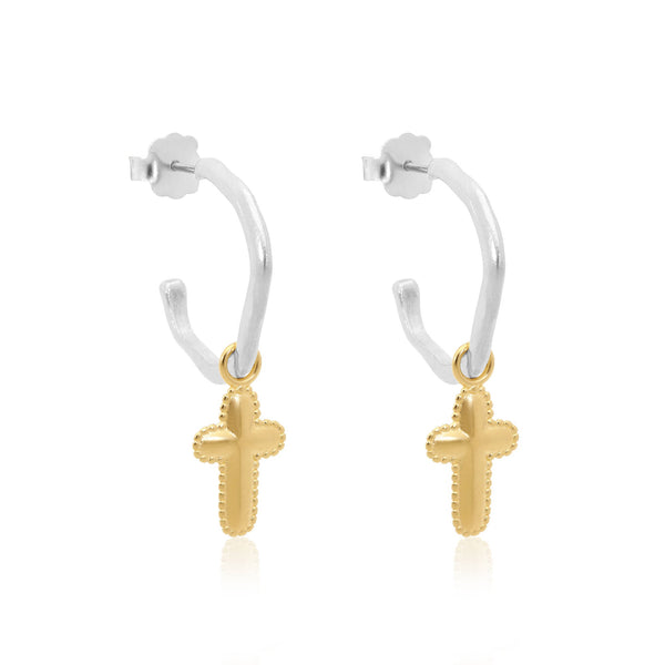 Cross Charm Amorphic Hoop Earrings