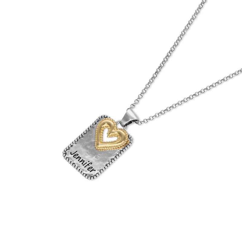 Personalized Two Tone Heart Tag Necklace