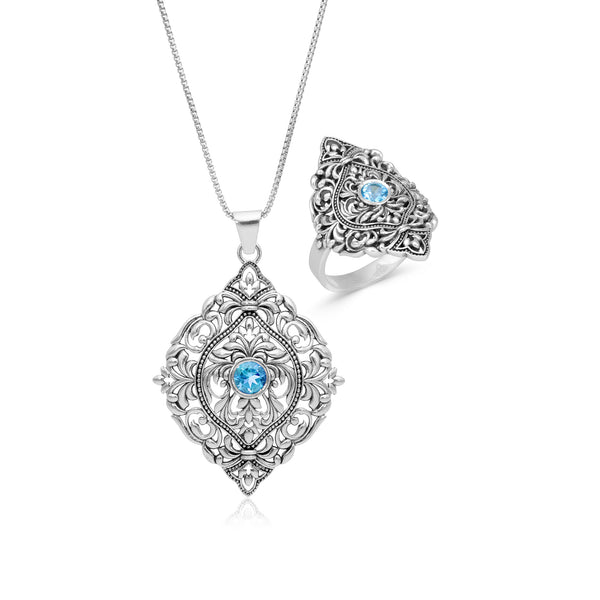 Filigree Gemstone Statement Necklace and Ring Set