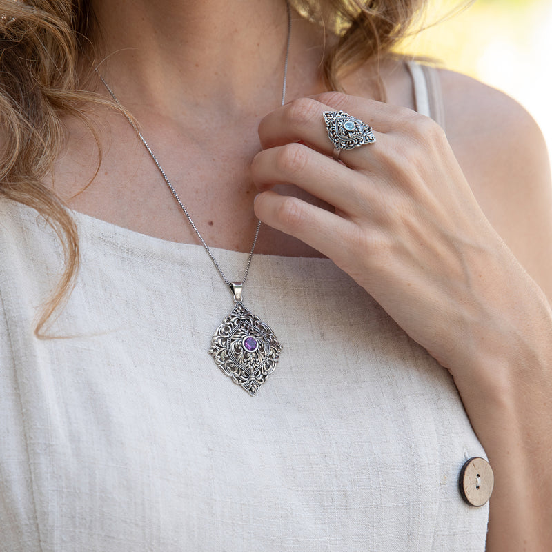 Lace Filigree Gemstone Statement Necklace