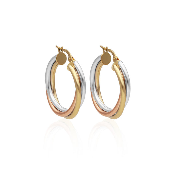 Solid Gold Tricolor Hoop Earrings