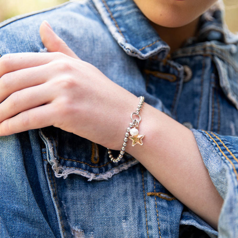 4mm Solid Beads Star and Pearl Bracelet