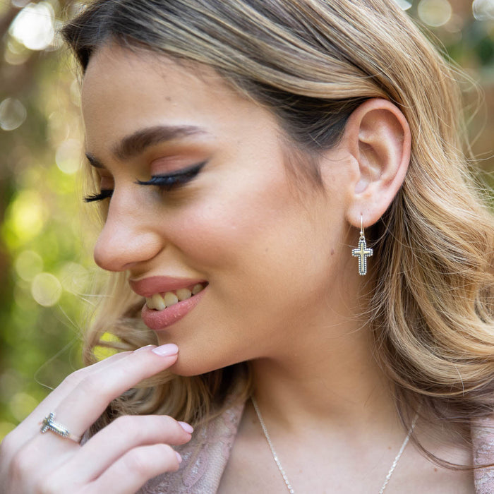 Sterling Silver Cross Dangle Earrings