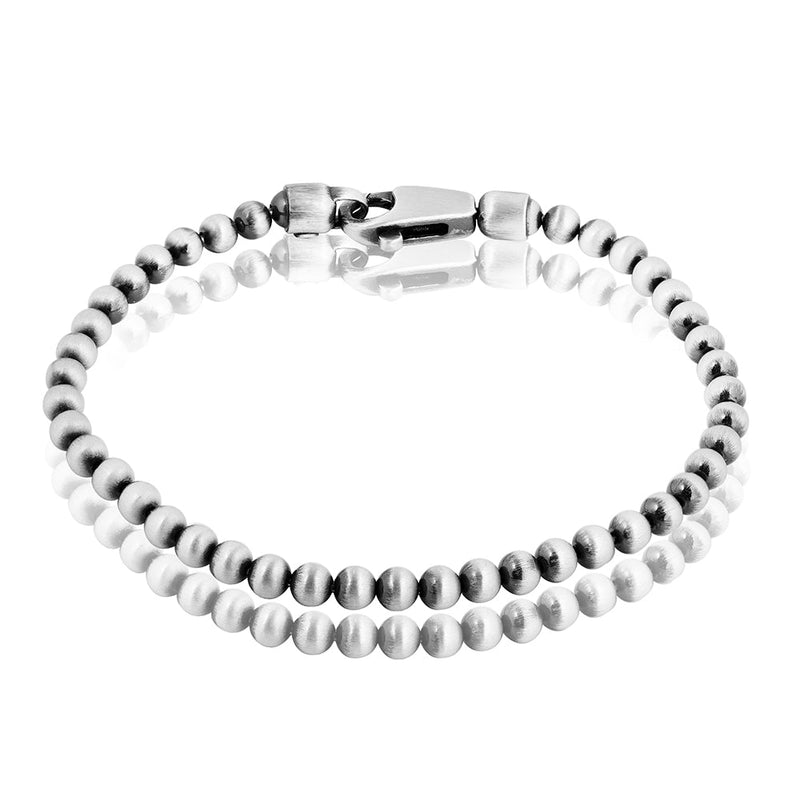 Men's Sterling Silver Beaded Gun Metal Bracelet - dannynewfeld