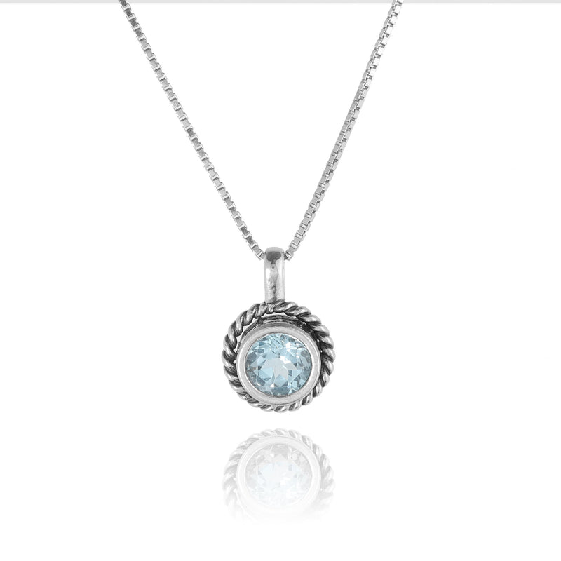 Rope Border Gemstone Solitaire Pendant Sterling Silver - Danny Newfeld Collection