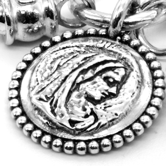 Oval Link Bracelet with Opal Cross and Saints Charm