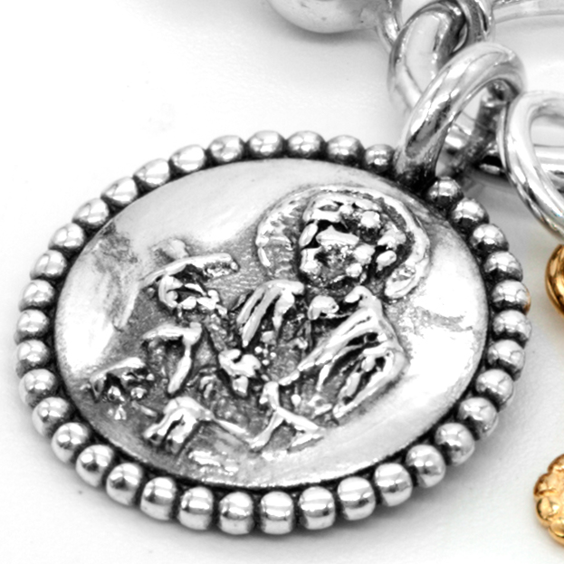 Oval Link Bracelet with Opal Cross and Saints Charm
